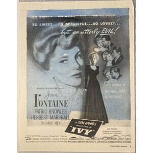 Joan Fontaine & Patric Knowles "IVY" Movie Vintage Print Ad Circa 1947